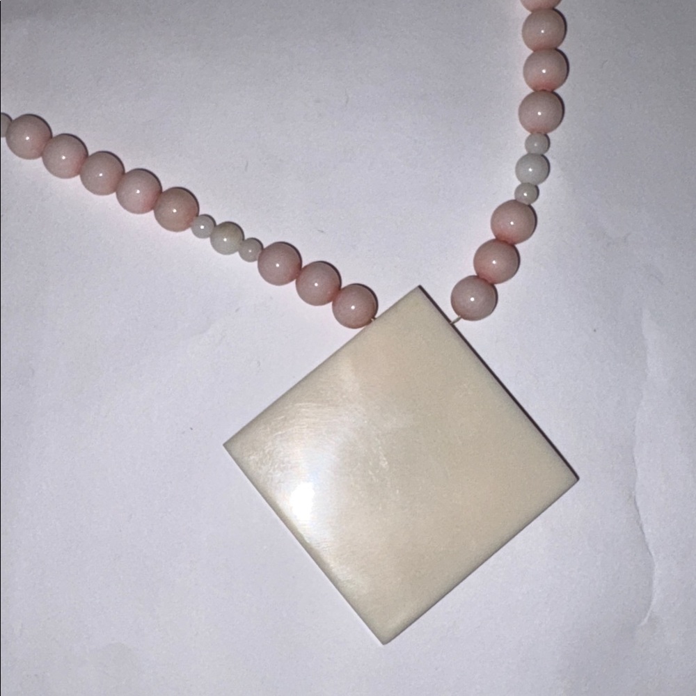 Vintage Karla Jordan MOP and Pink Stone Necklace - Picture 4 of 5